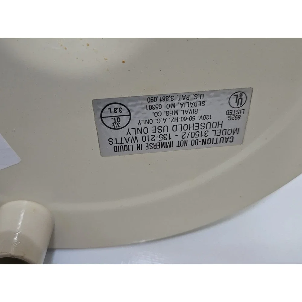 VTG Rival Crock Pot 3.5 Qt Slow Cooker 3150 Tested Working w/ Lid Stone White
